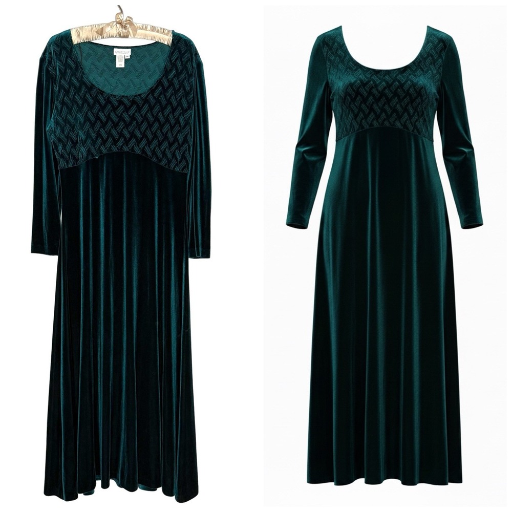 VTG Coldwater Creek Velvet Maxi Dress M Emerald Whimsigoth Renaissance Romantic